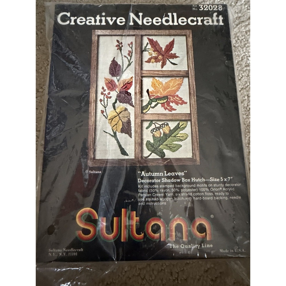 VTG 1970s Sultana "Autumn Leaves"  Shadow Box Crewel Sewing Kit *NOS* 5x7